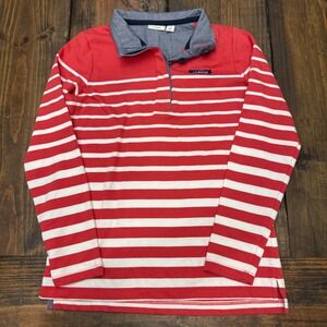 LLBean Women Red White Striped Quarter button up pull over sweater, XS